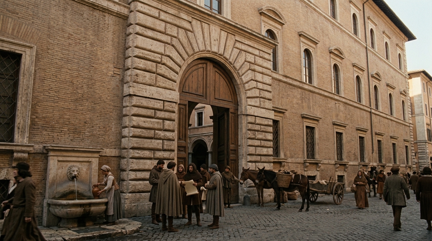Évocation visuelle du palais de la Chancellerie apostolique à Rome