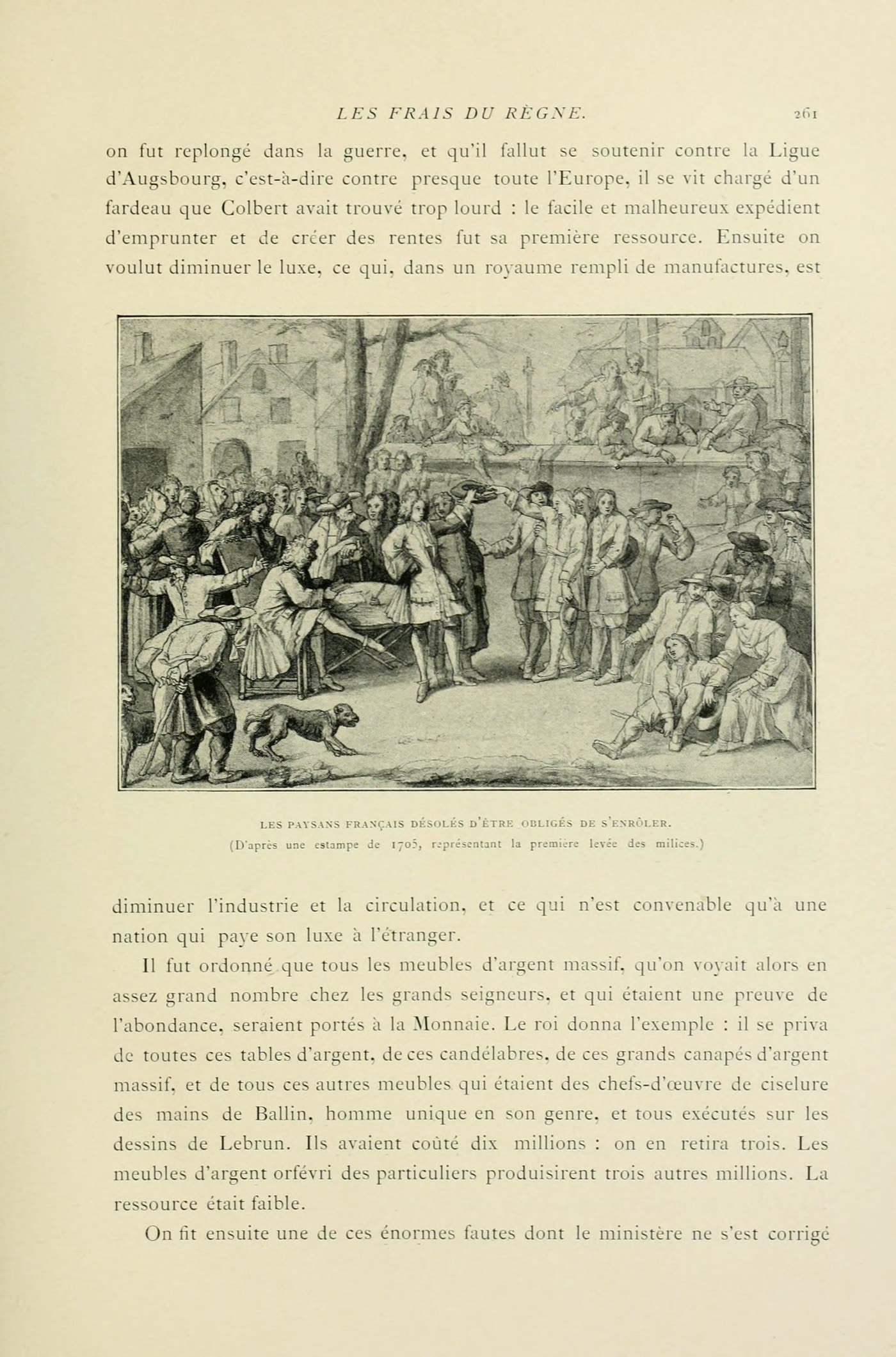 Page 261 du Grand Siècle d'Émile Bourgeois portant la gravure du tirage au sort et sa légende imprimée