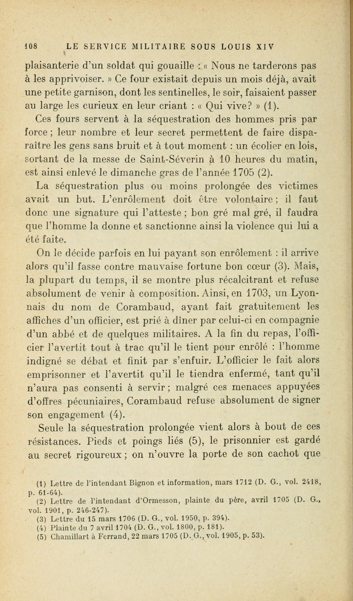 Page 108 de Girard décrivant le four gardé par une petite garnison, le cri « Qui vive ? » et l'enlèvement de l'écolier de Saint-Séverin