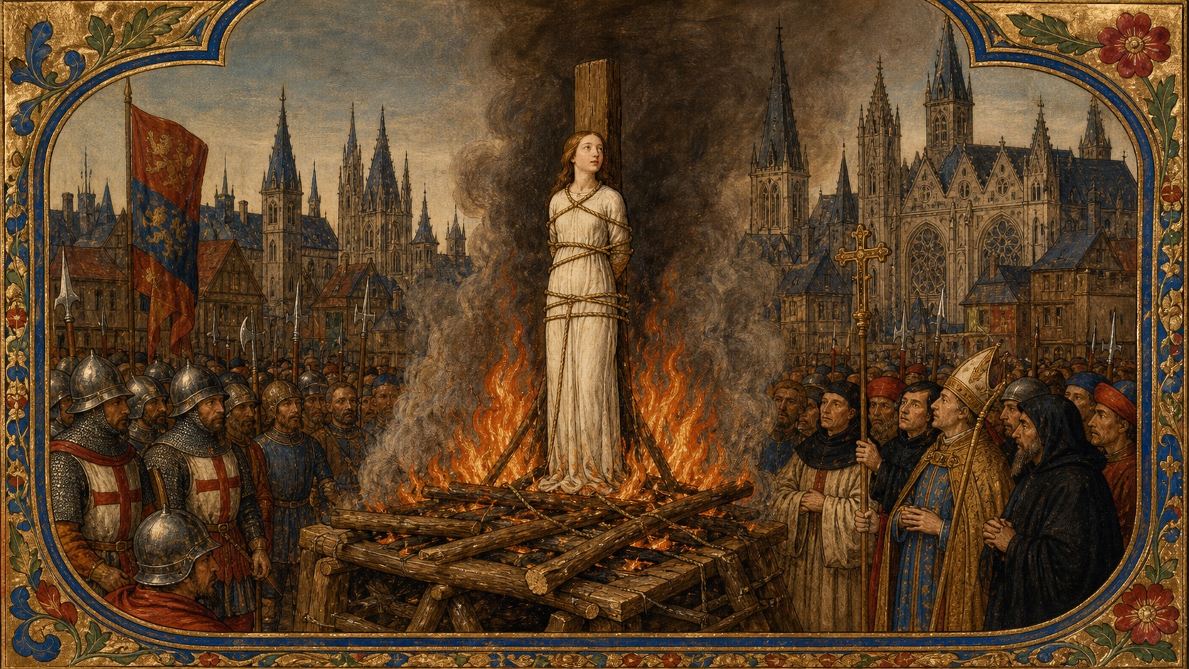 Evocation du bucher de Jeanne d'Arc a Rouen le 30 mai 1431