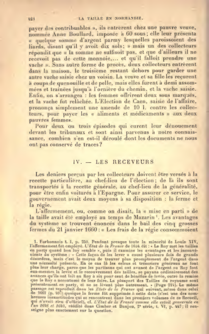 Page 428 d’Edmond Esmonin rapportant l’affaire Anne Boullard, sa vache et les deux sous acceptés