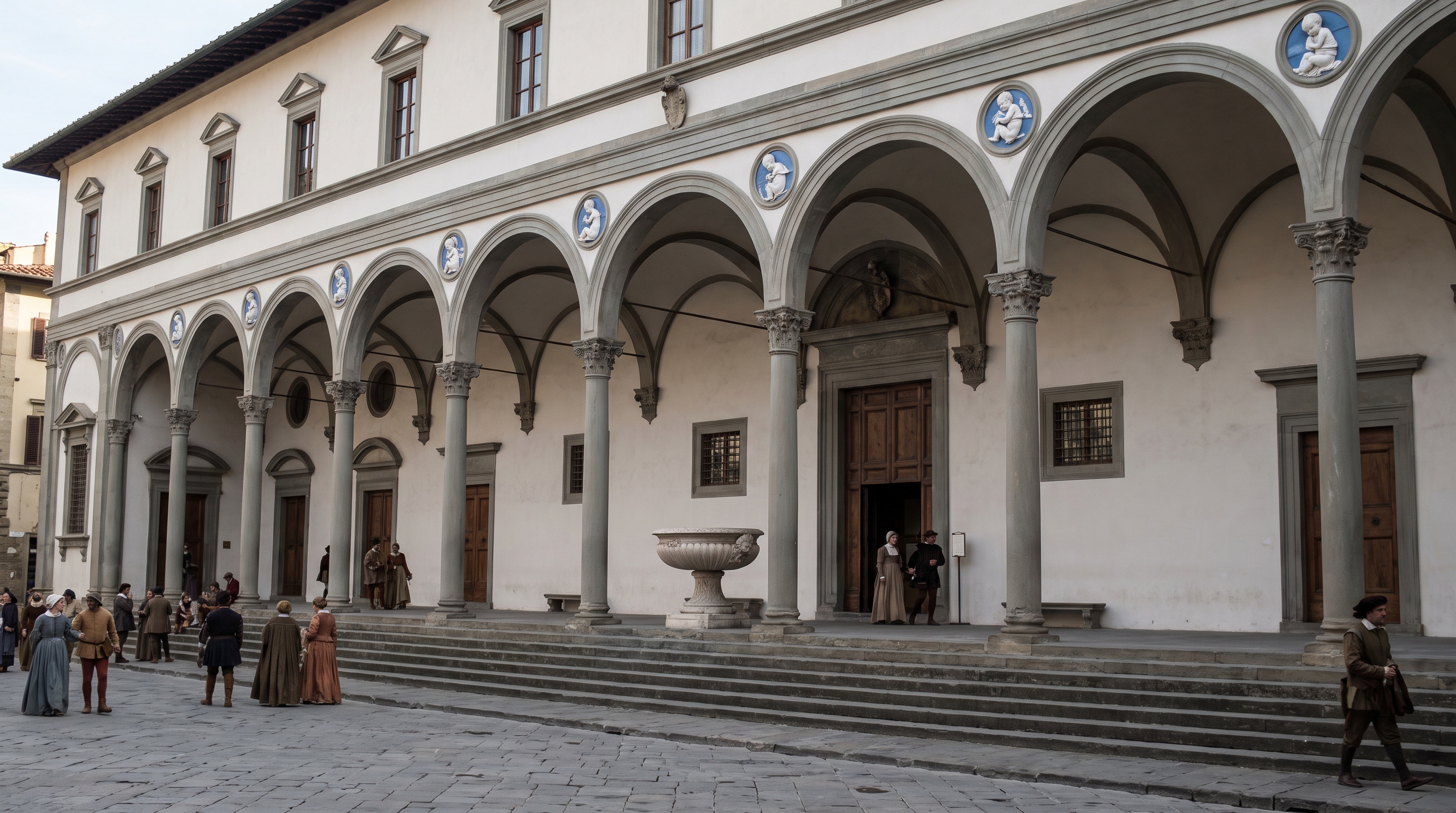Évocation visuelle de la loggia de l’Ospedale degli Innocenti à Florence