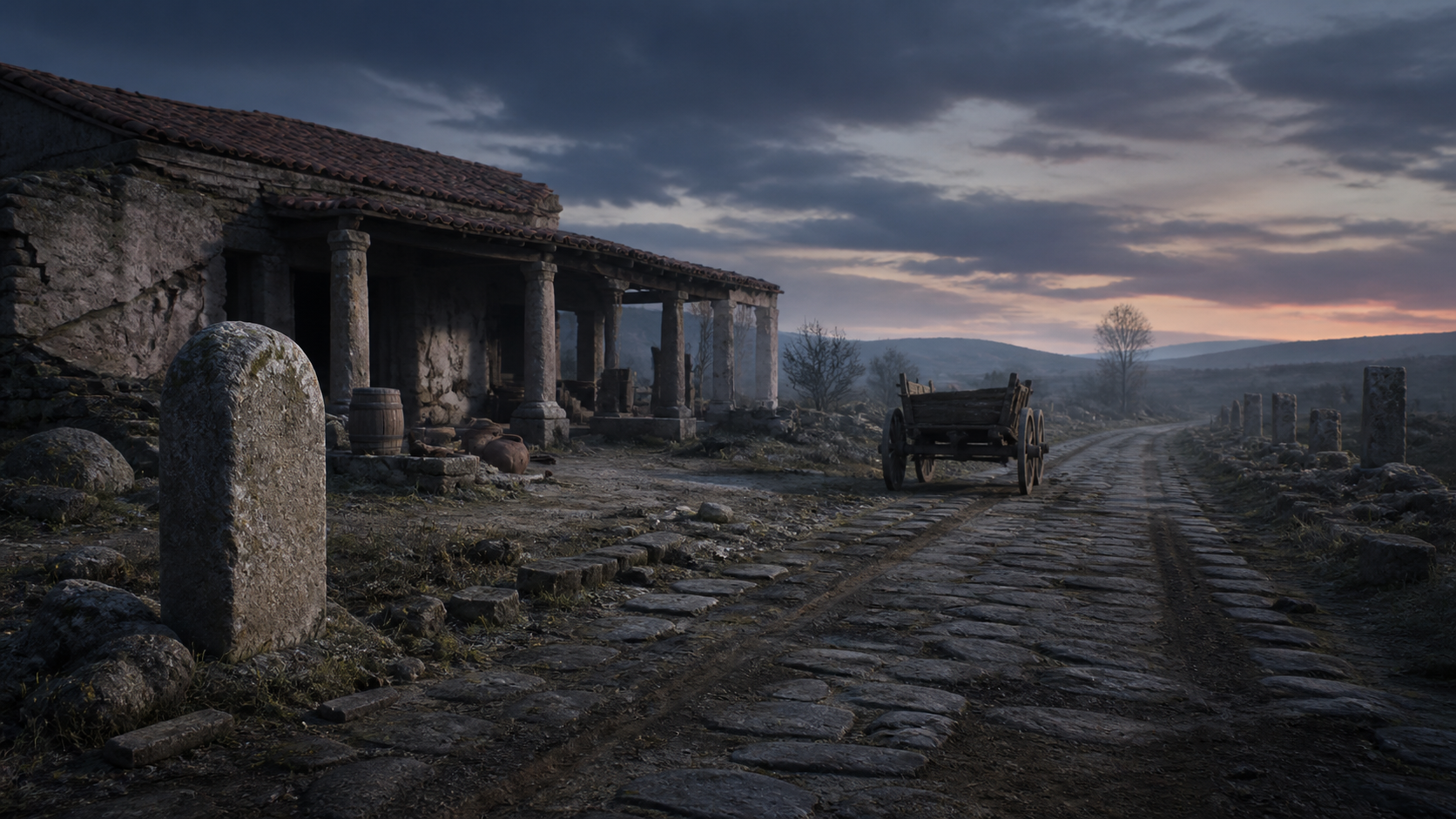 Évocation d'une route romaine et d'un relais abandonné