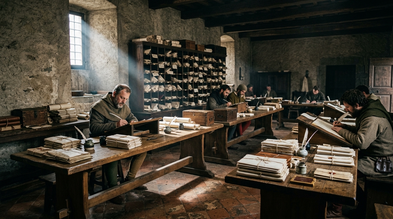 Évocation visuelle de la chancellerie ducale de Milan sous Francesco Sforza