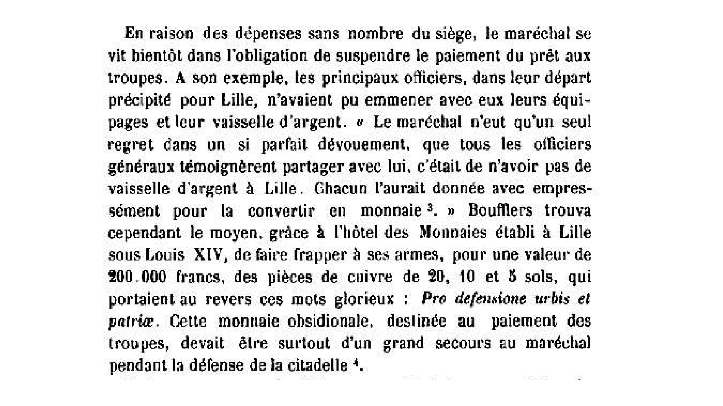 Fac-similé de la page 172 de Sautai, 1899 : la frappe de la monnaie de cuivre de Boufflers
